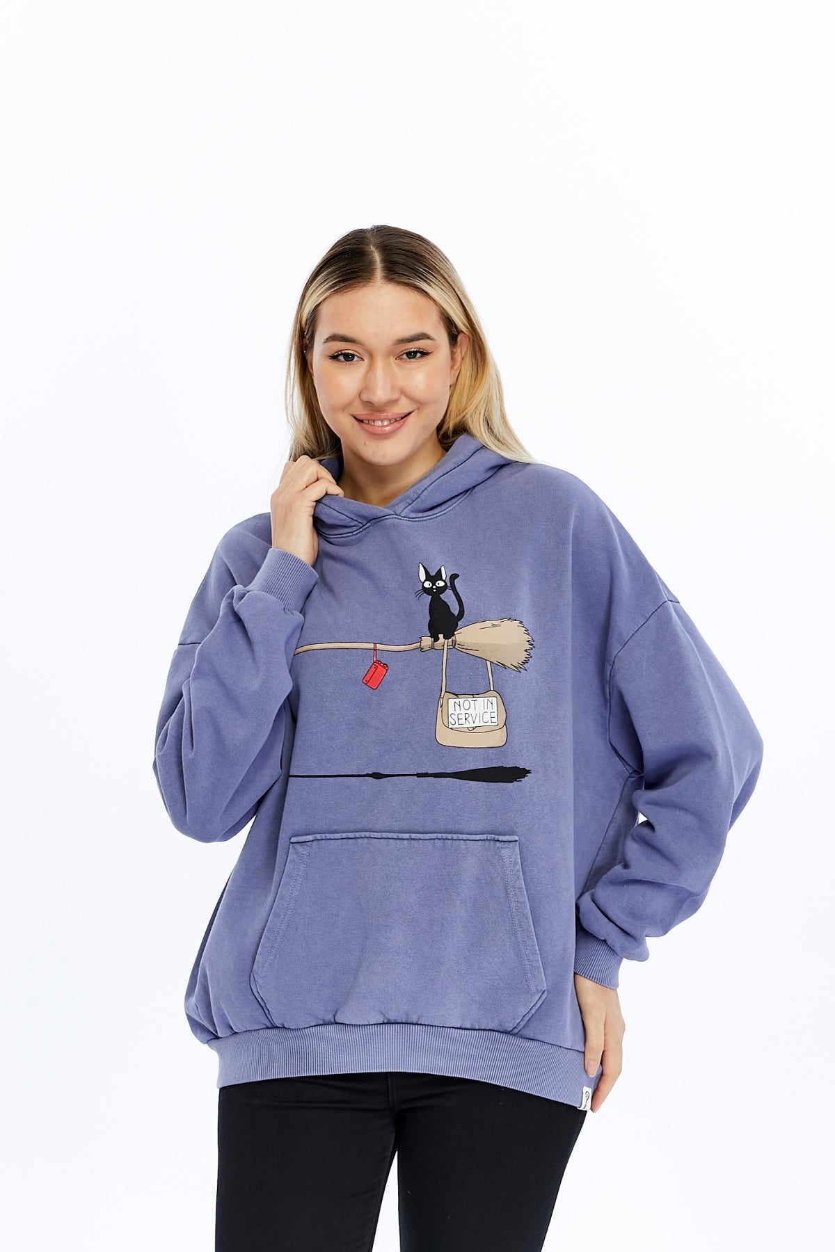 Not In Service !  Printed  Acid Washed Women Cotton Hoodie