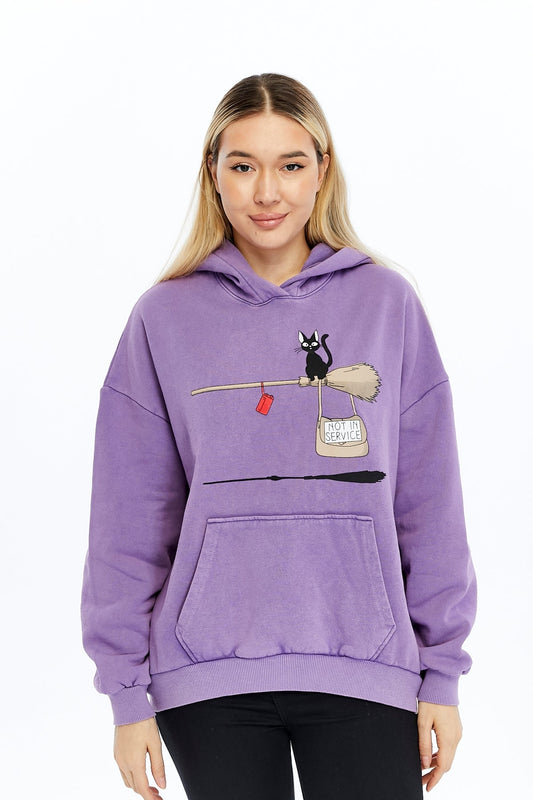 Not In Service !  Printed  Acid Washed Women Cotton Hoodie