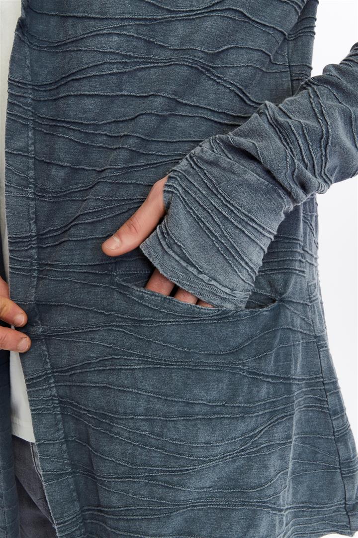 Thumbhole Sleeve Design Acid Washed Cotton Men's Hooded Cardigan