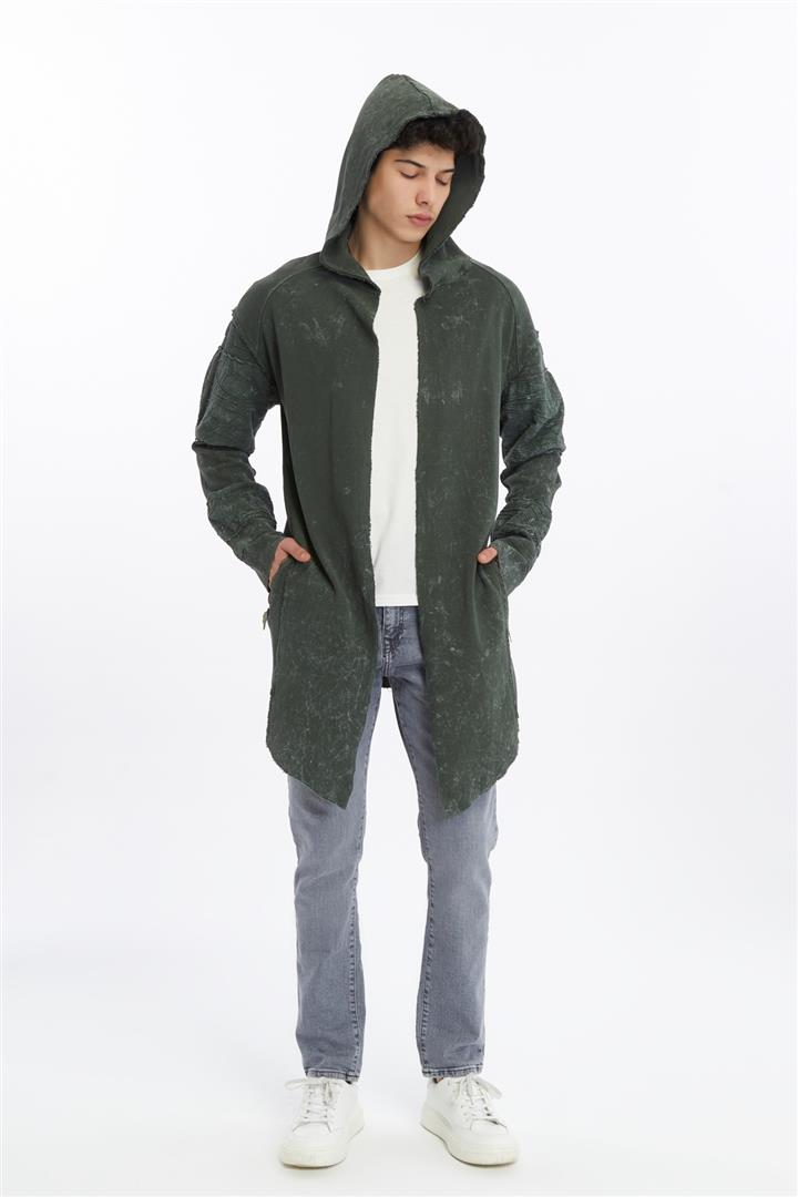 Plain Line Details Stone Washed Men's Coat