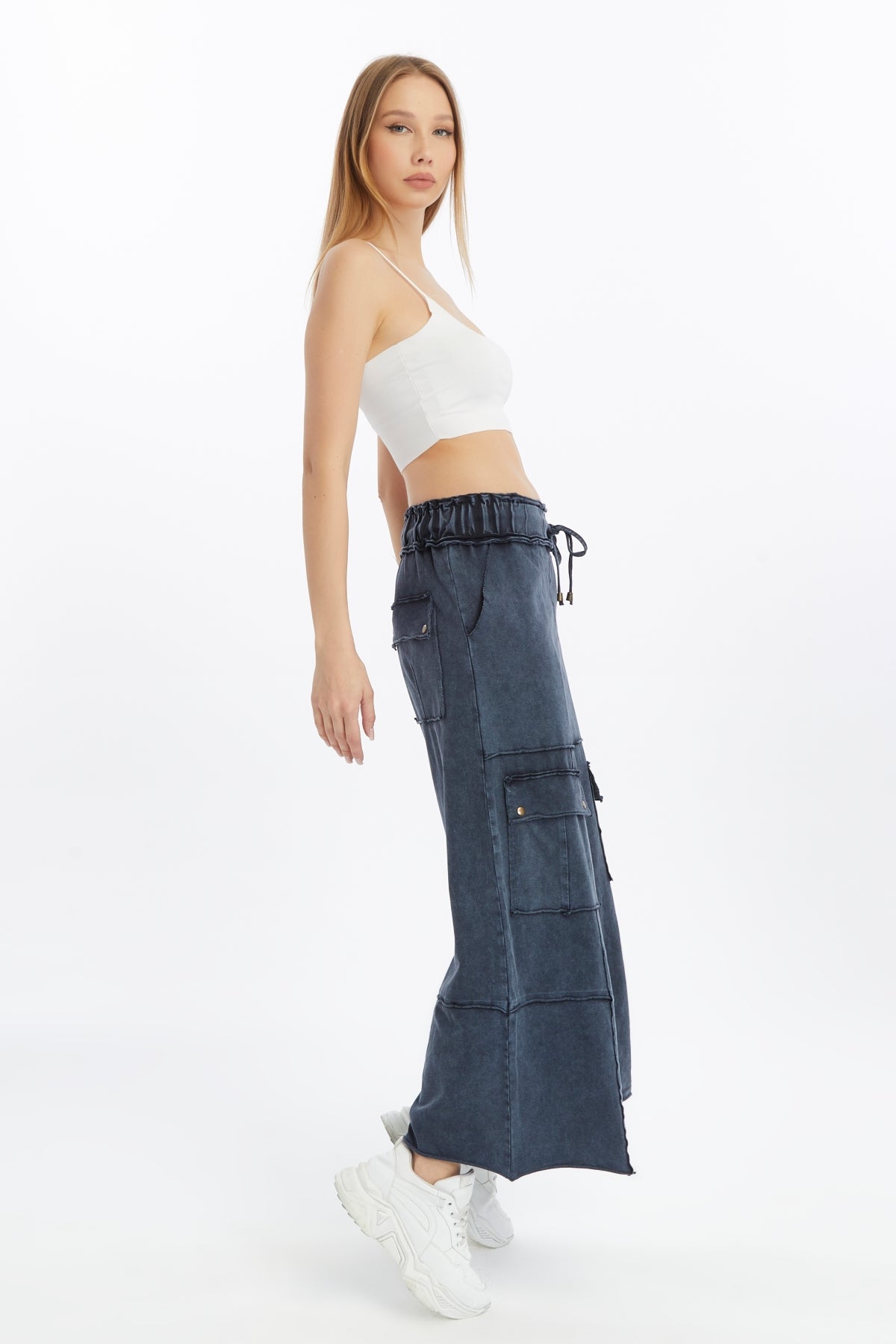 Detailed Straight Flare Leg with pockets   Women Stone Washed Cotton Trouse