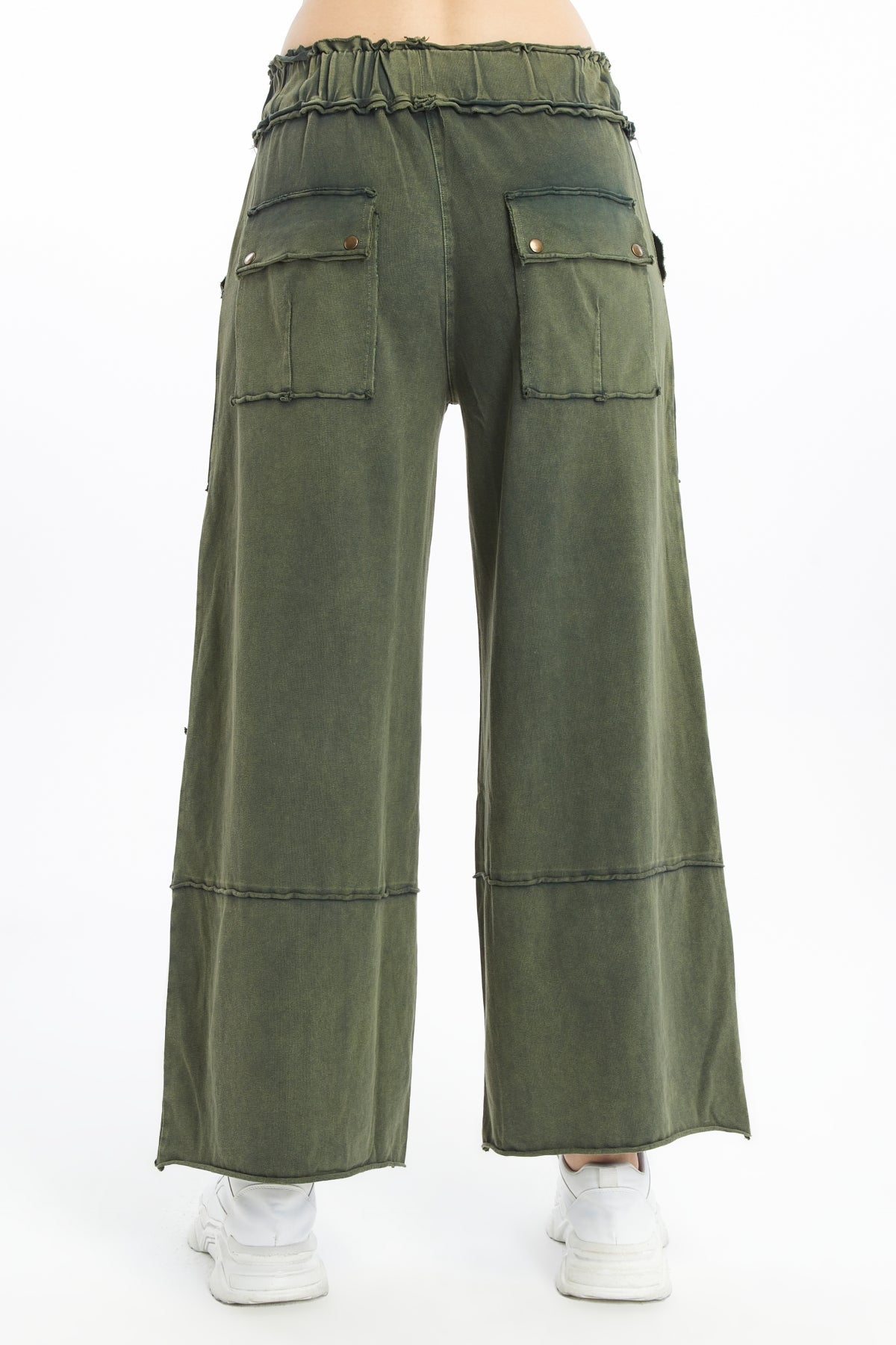 Detailed Straight Flare Leg with pockets   Women Stone Washed Cotton Trouse