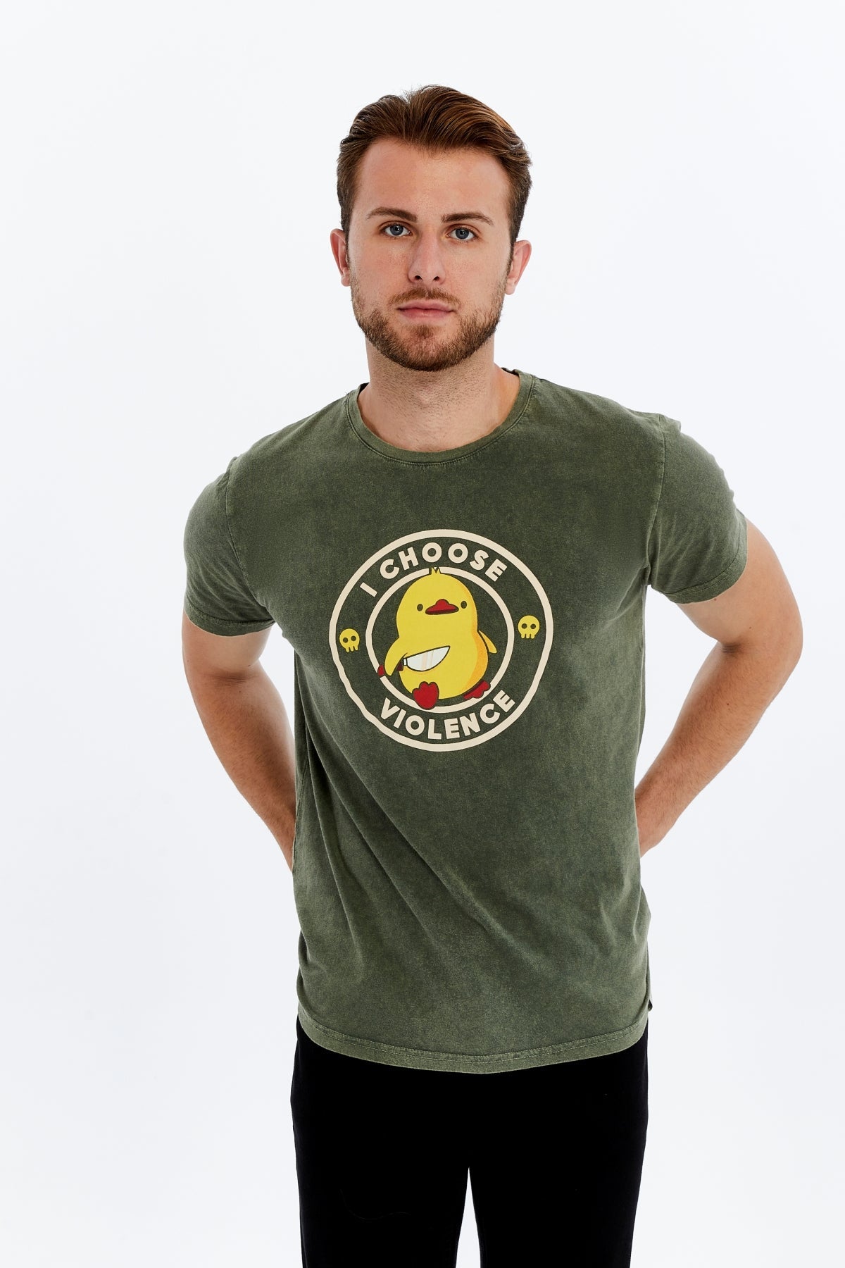 Stone Washed Effect I CHOOSE VIOLENCE FUNNY CHICK   Printed Cotton  T-shirt