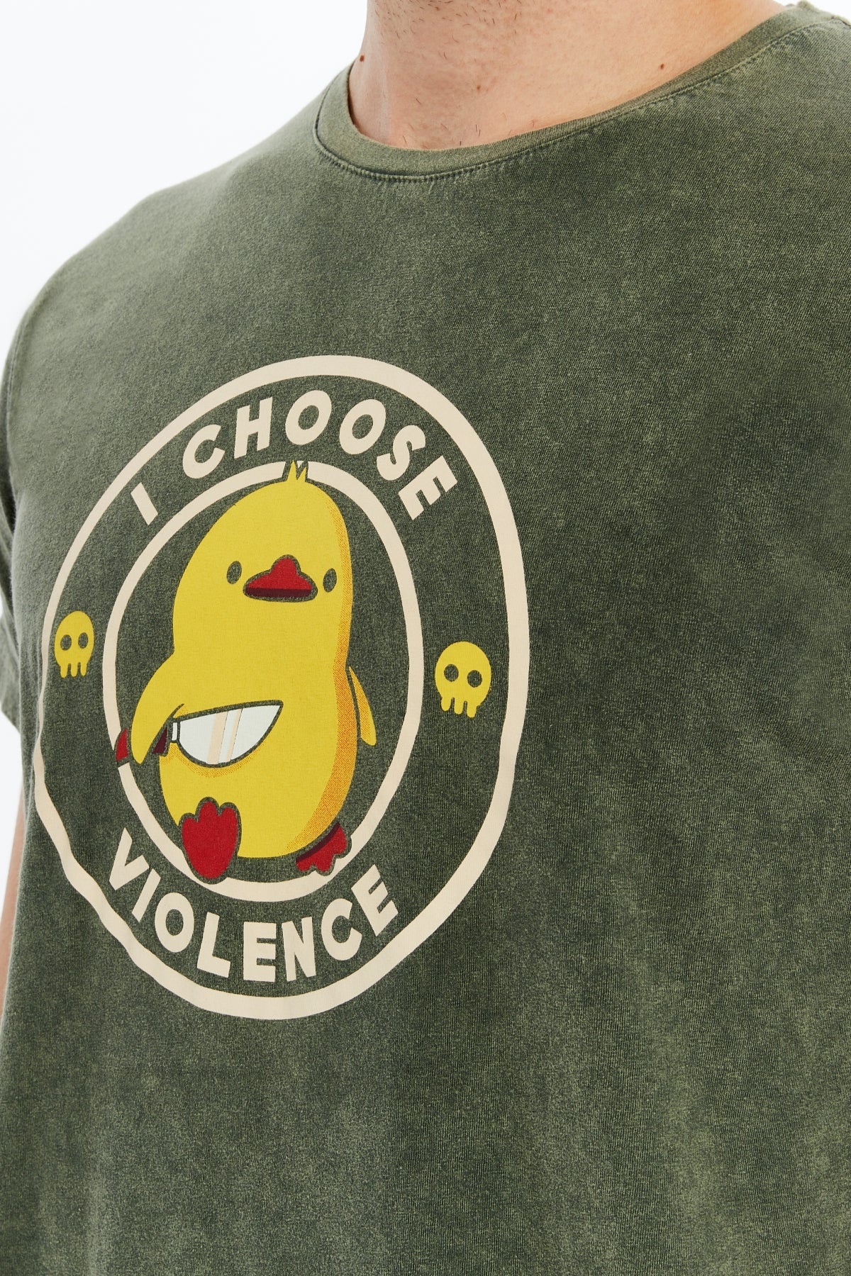 Stone Washed Effect I CHOOSE VIOLENCE FUNNY CHICK   Printed Cotton  T-shirt
