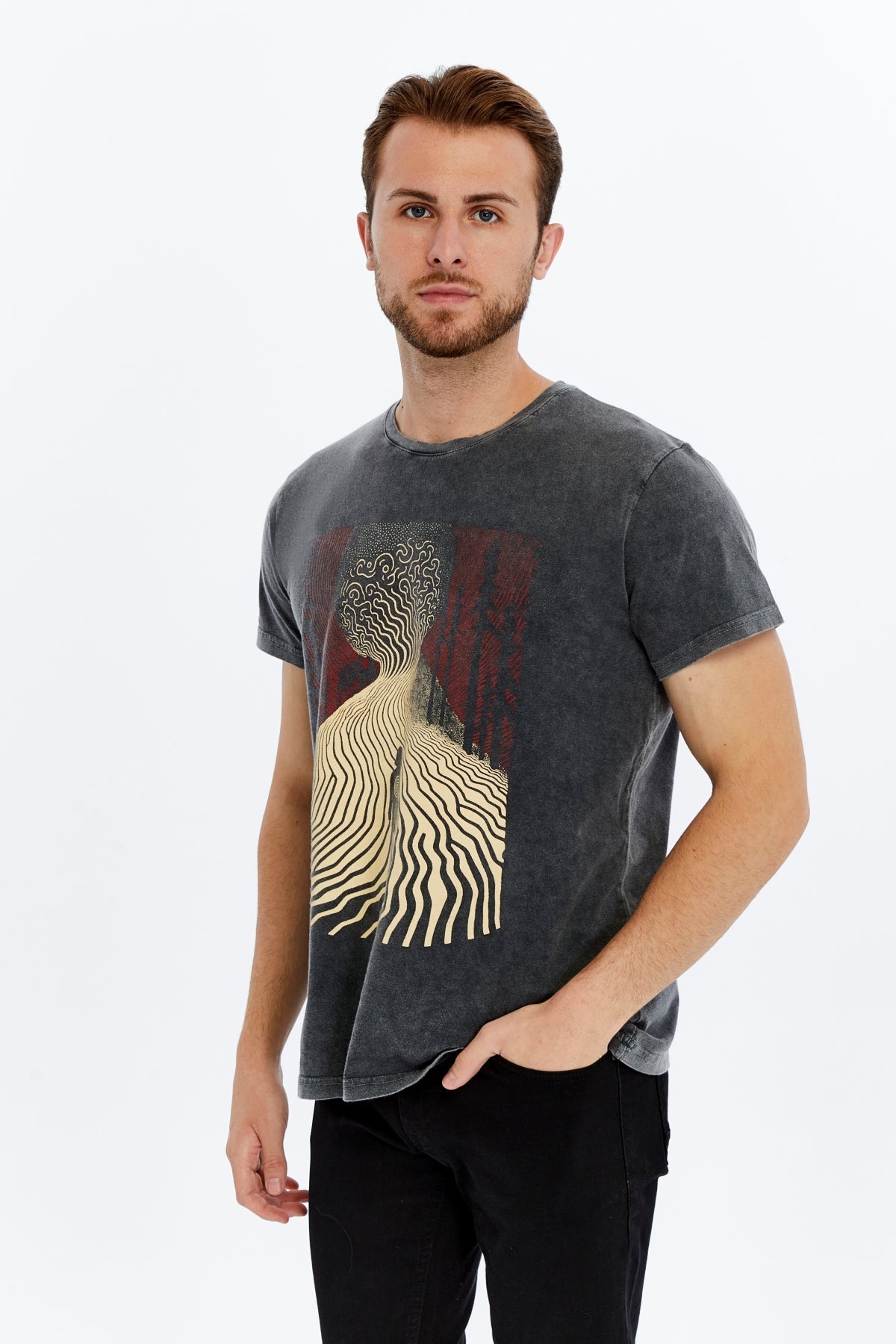 ADVENTURE  Printed Acid Washed Cotton  T-shirt