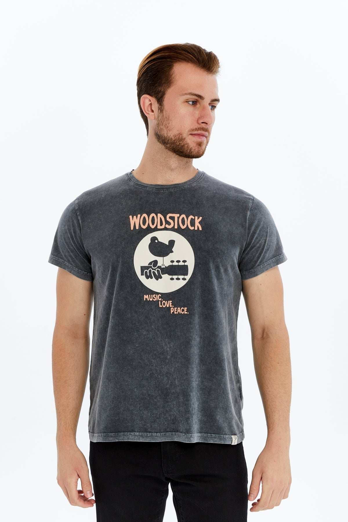 Stone Washed WOODSTOCK   Printed Cotton  T-shirt
