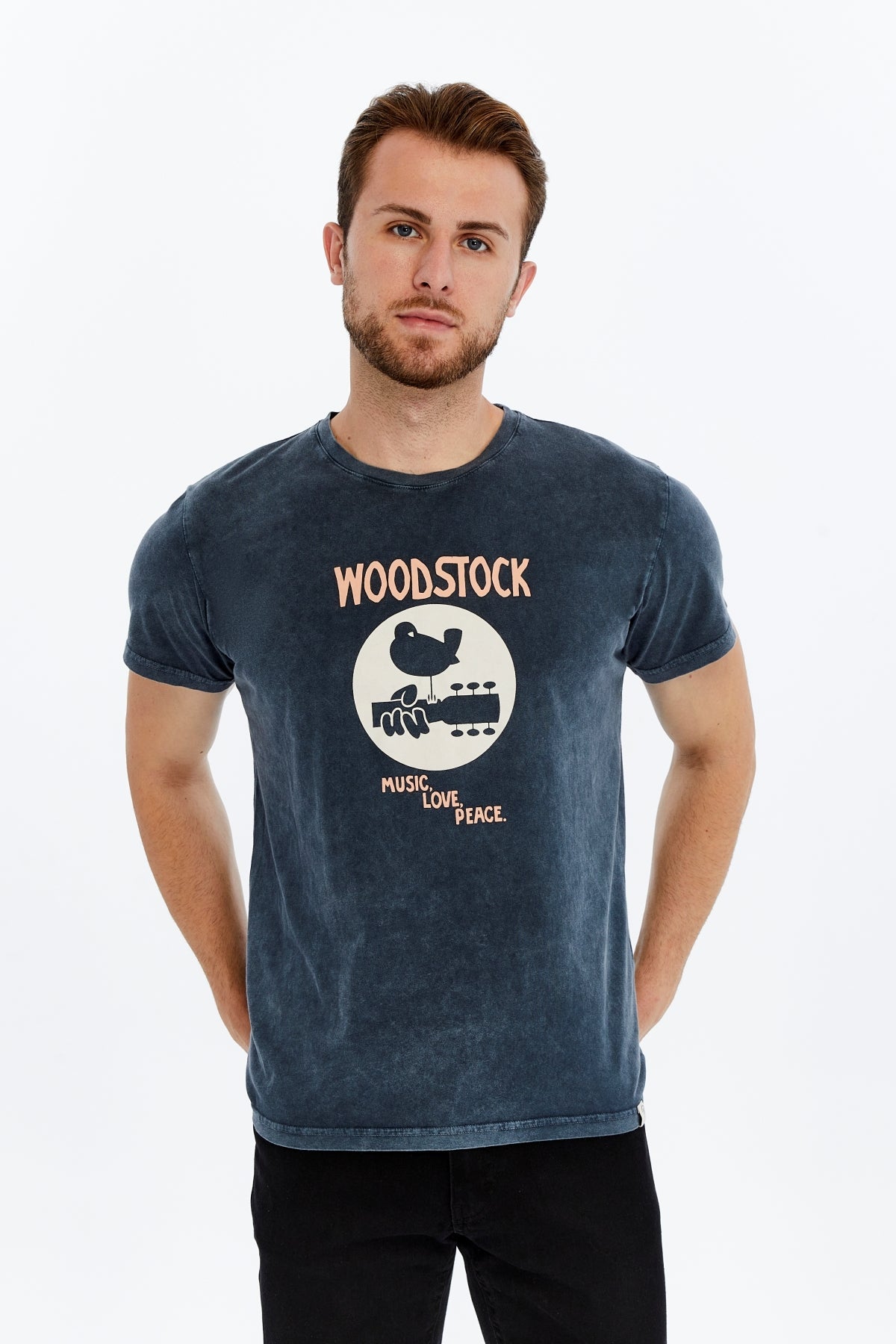 Stone Washed WOODSTOCK   Printed Cotton  T-shirt
