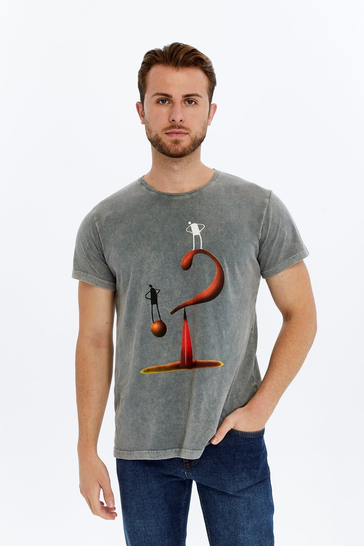 QUESTION OF BALANCE  Printed Acid Washed Cotton  T-shirt