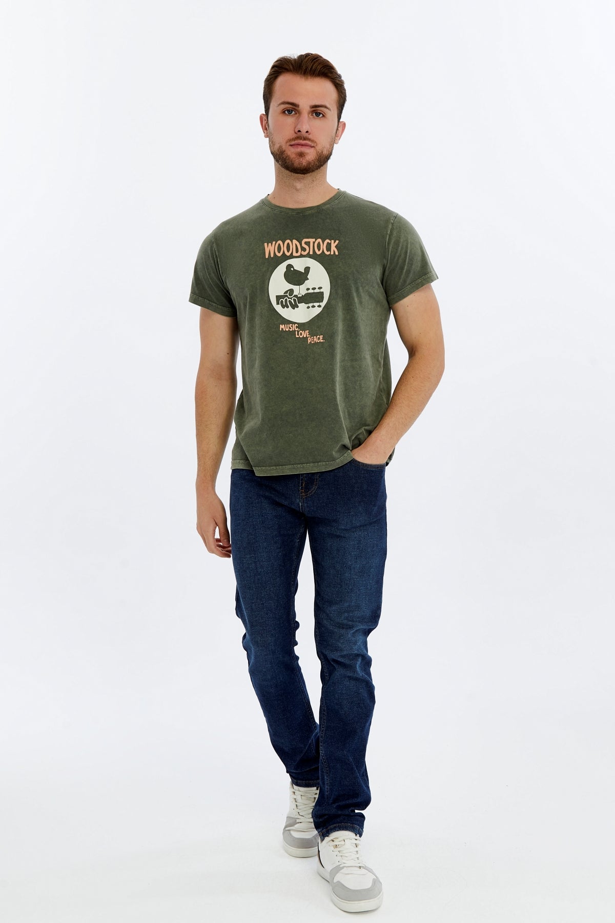 Stone Washed WOODSTOCK   Printed Cotton  T-shirt