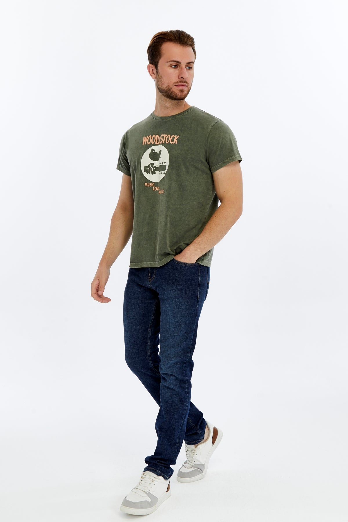Stone Washed WOODSTOCK   Printed Cotton  T-shirt