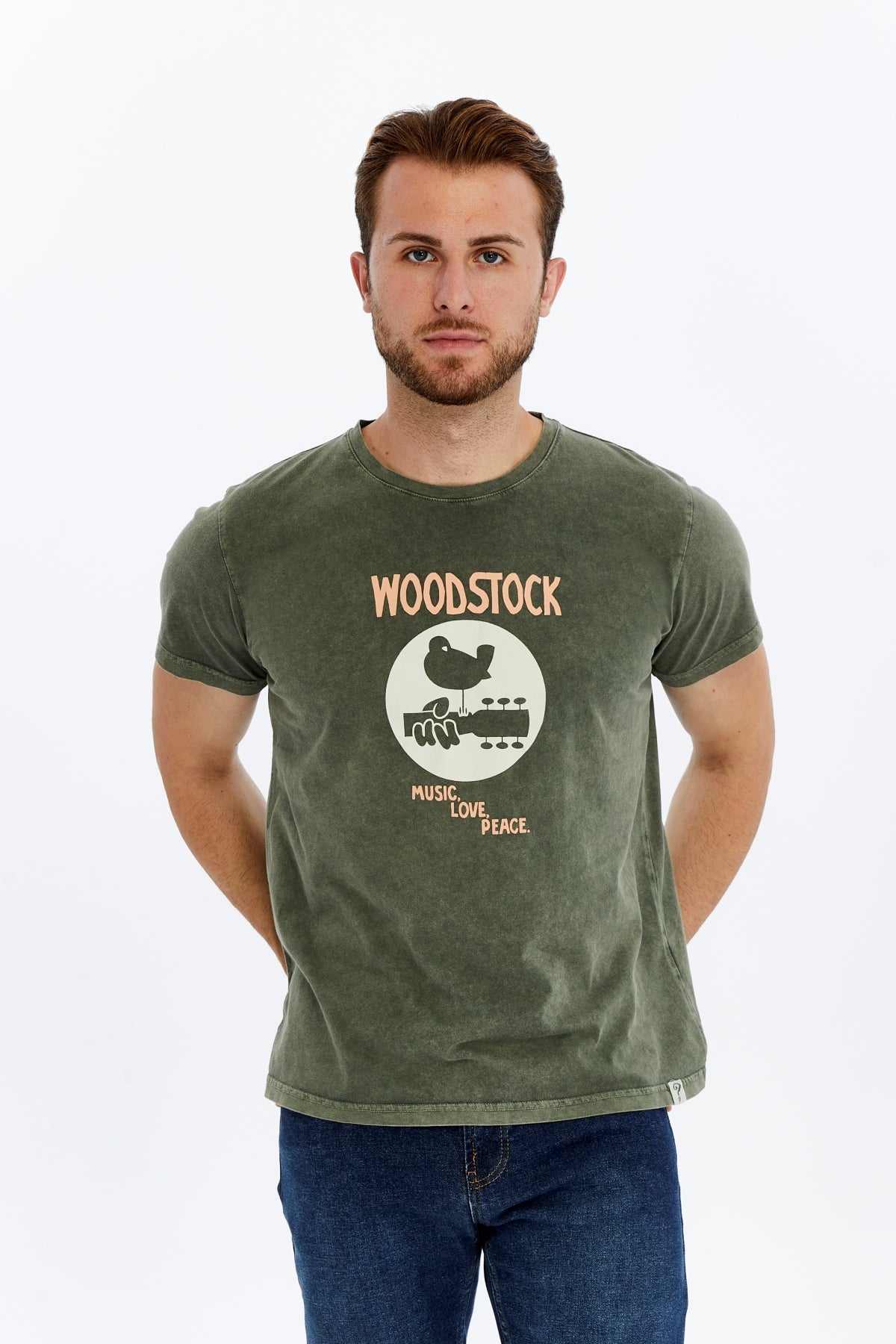 Stone Washed WOODSTOCK   Printed Cotton  T-shirt