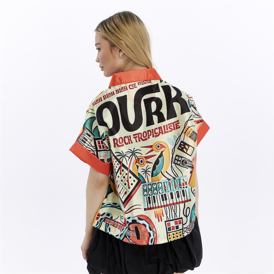 Orange Jungle Colored Printed Baggy Cropped Shirt