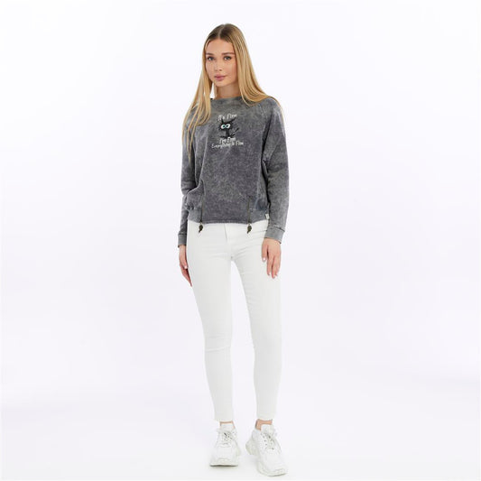 Ballon Cut Zip Front IT'S  FINE  EVEREYTHING  IS FINE Print Women Sweatshirt
