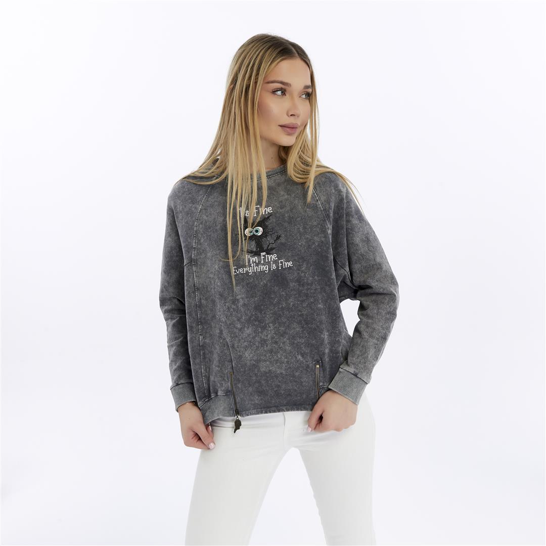 Ballon Cut Zip Front IT'S  FINE  EVEREYTHING  IS FINE Print Women Sweatshirt