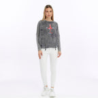 Ballon Cut Zip Front MONKEY THINKING  Print Women Sweatshirt
