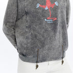 Ballon Cut Zip Front MONKEY THINKING  Print Women Sweatshirt