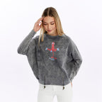 Ballon Cut Zip Front MONKEY THINKING  Print Women Sweatshirt