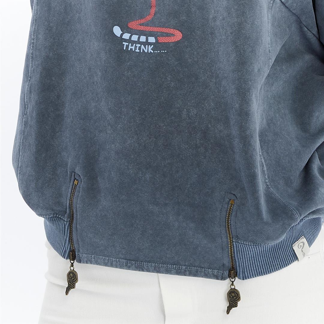Ballon Cut Zip Front MONKEY THINKING  Print Women Sweatshirt