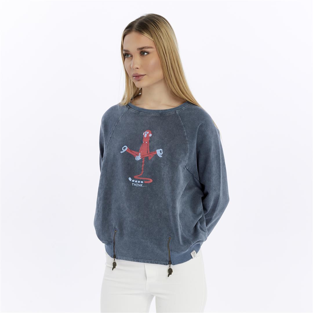 Ballon Cut Zip Front MONKEY THINKING  Print Women Sweatshirt