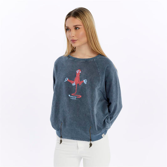 Ballon Cut Zip Front MONKEY THINKING  Print Women Sweatshirt