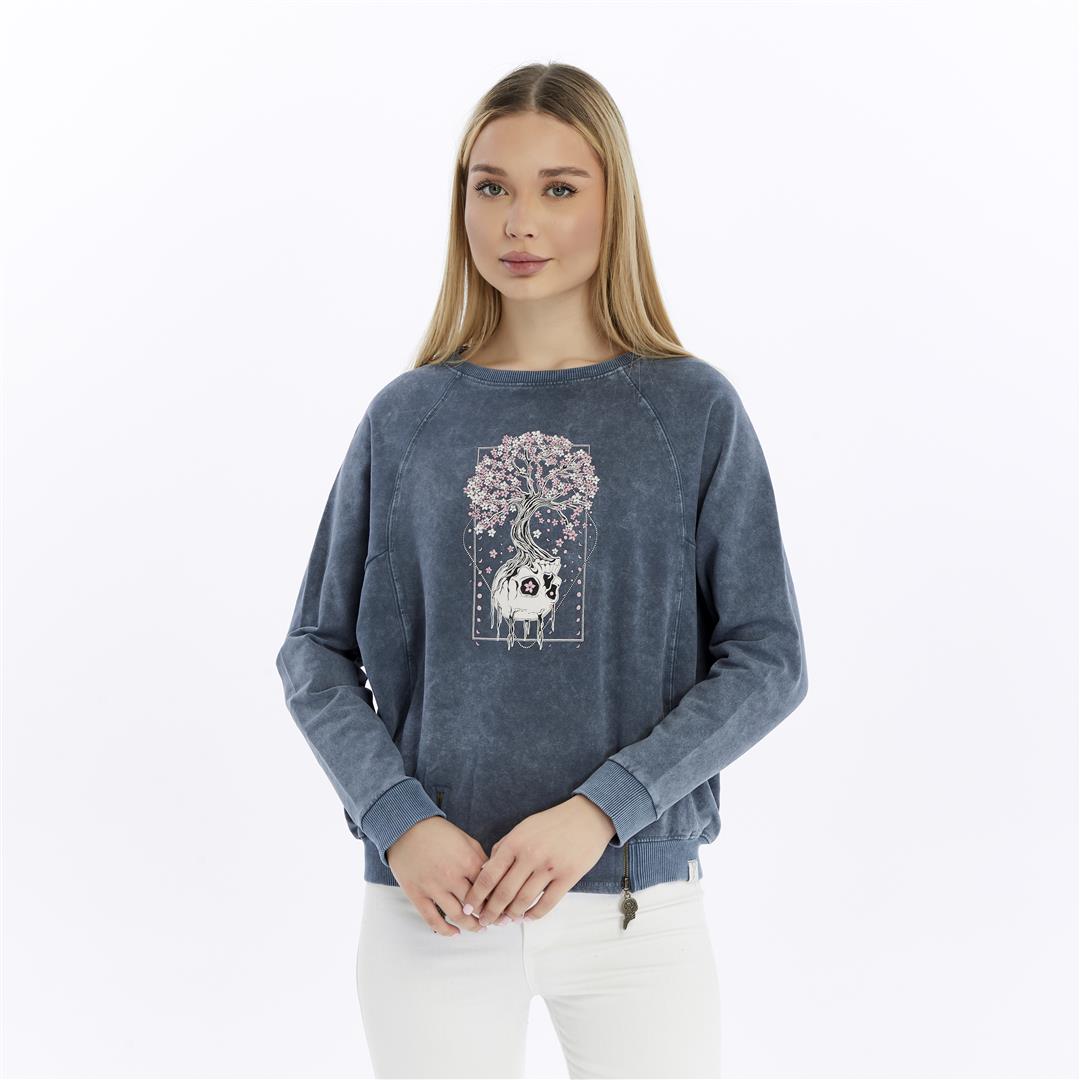 Ballon Cut Zip Front BLOSSOM SKULL  Print Women Sweatshirt