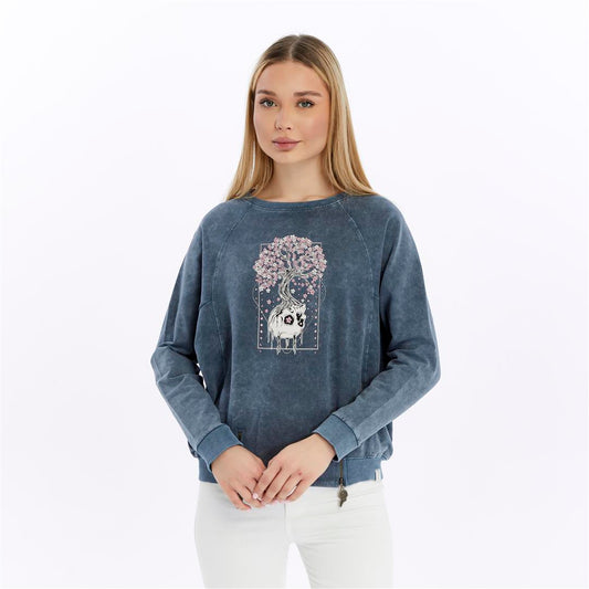 Ballon Cut Zip Front BLOSSOM SKULL  Print Women Sweatshirt