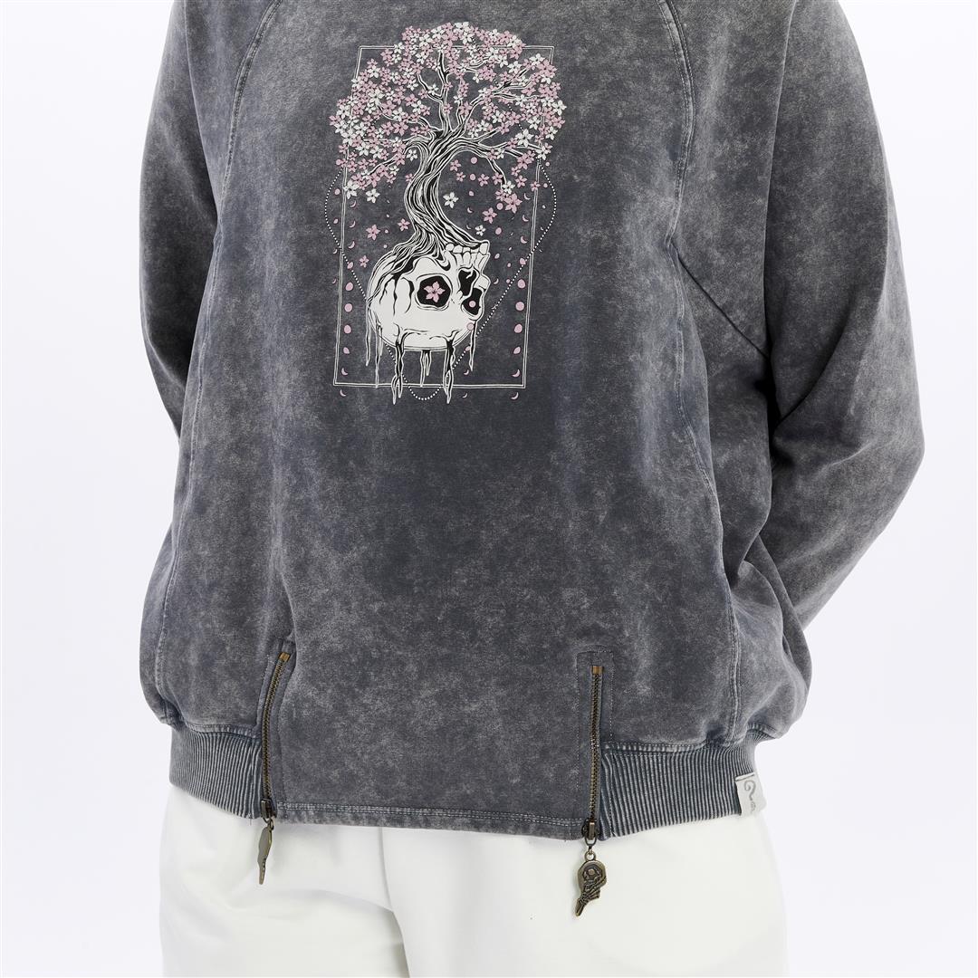 Ballon Cut Zip Front BLOSSOM SKULL  Print Women Sweatshirt