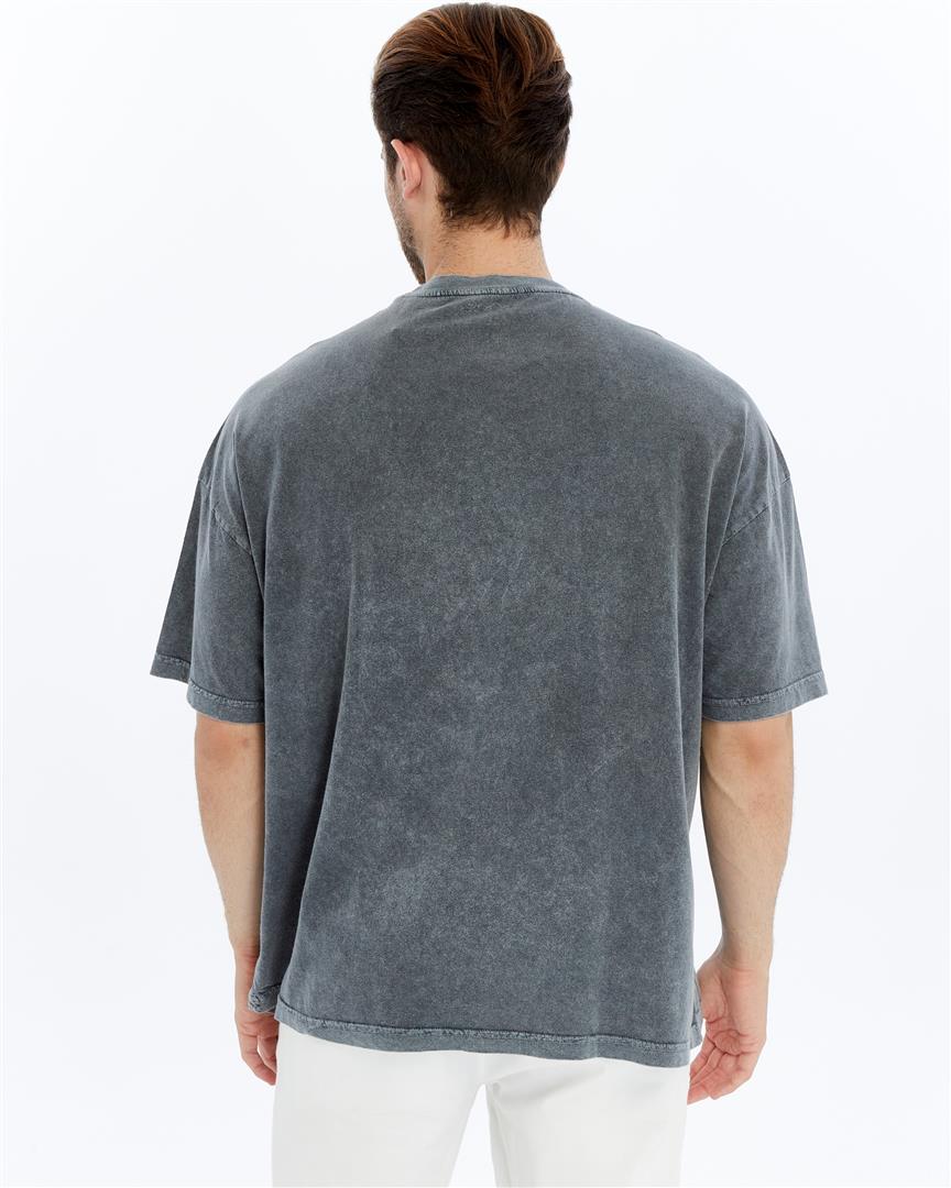 Stone Washed Effect SKULL MOON PONDER  Front Printed Baggy T-shirt