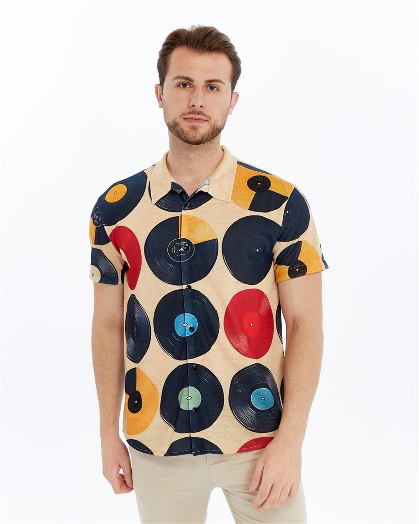 RETRO VINYL Patterned Print Men's Regular Shirt