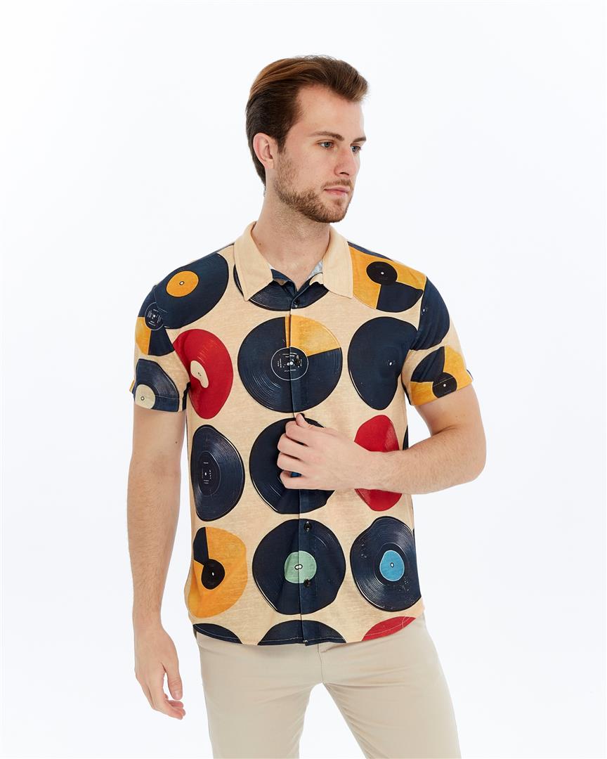 RETRO VINYL Patterned Print Men's Regular Shirt