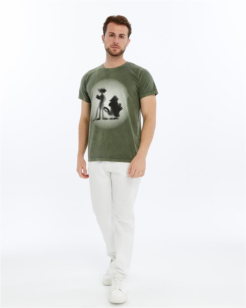Stone Washed Effect REFLECTION PATNTHER   Printed Cotton  T-shirt