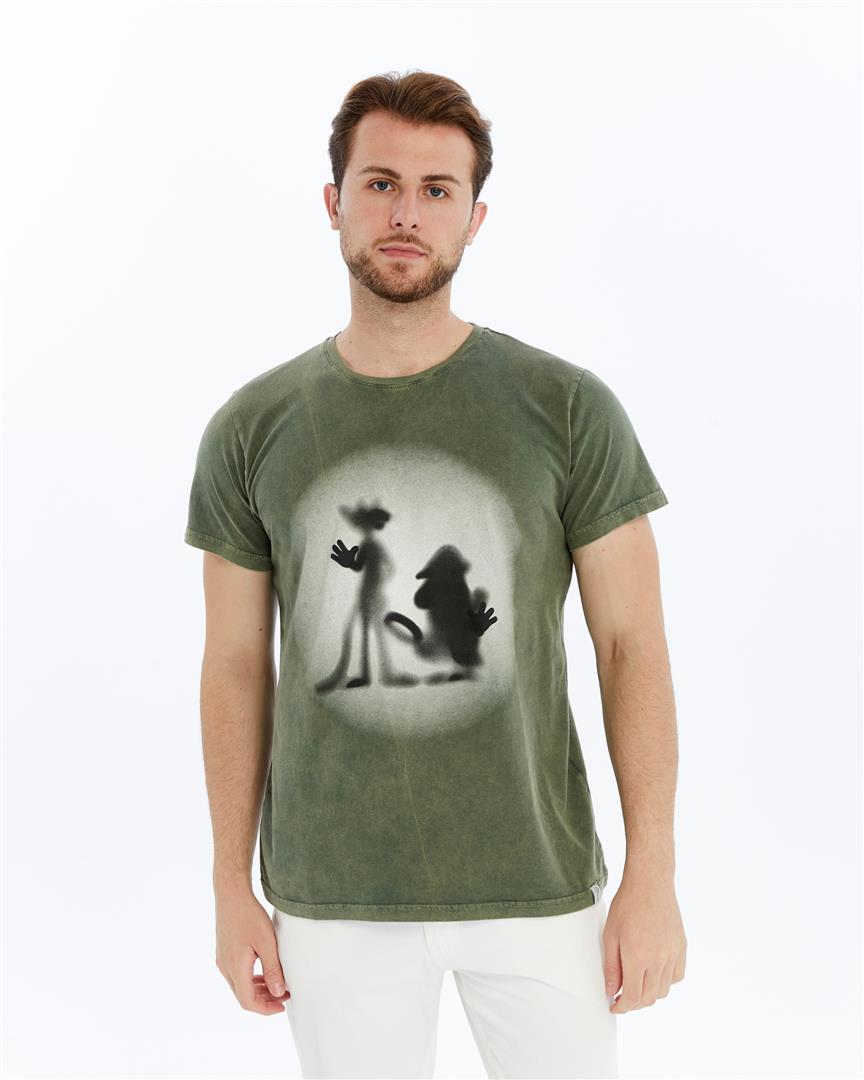 Stone Washed Effect REFLECTION PATNTHER   Printed Cotton  T-shirt