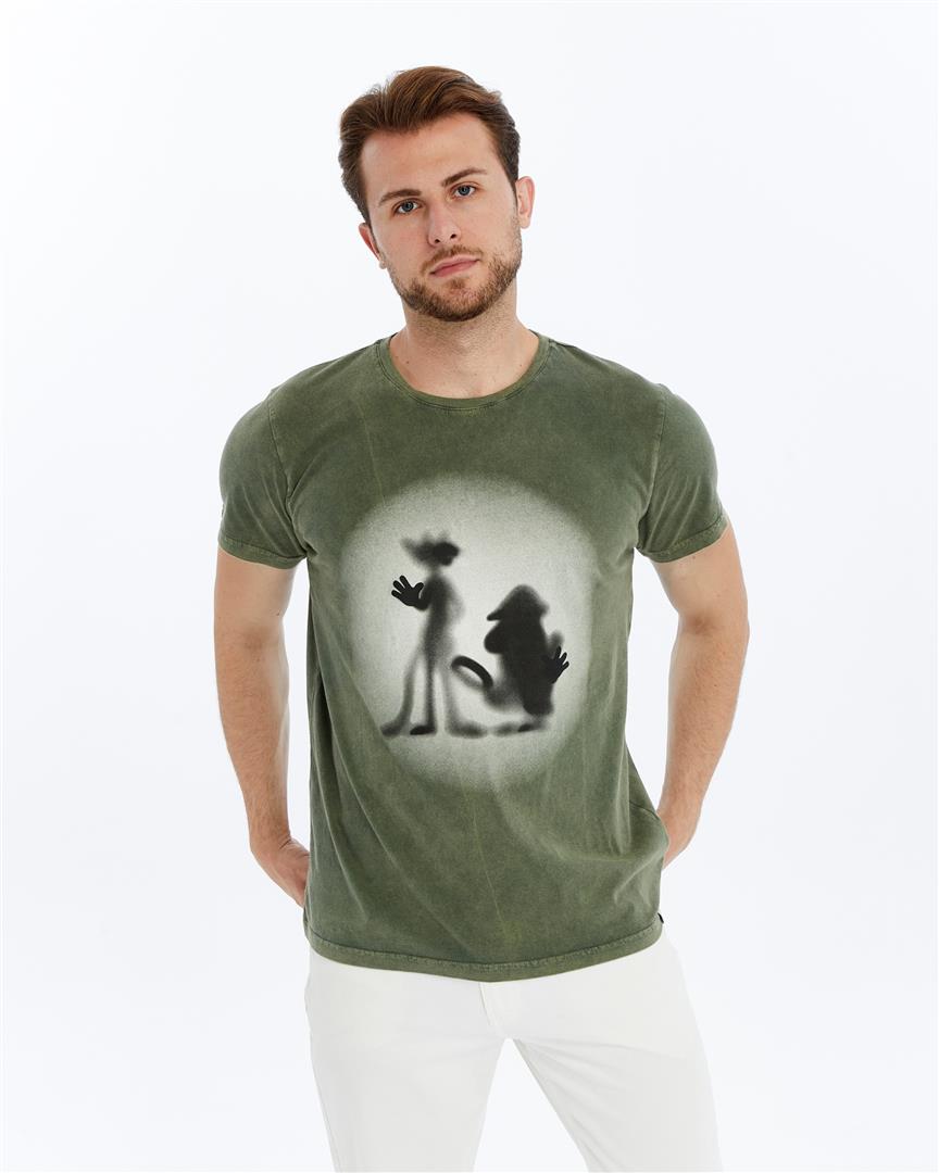 Stone Washed Effect REFLECTION PATNTHER   Printed Cotton  T-shirt