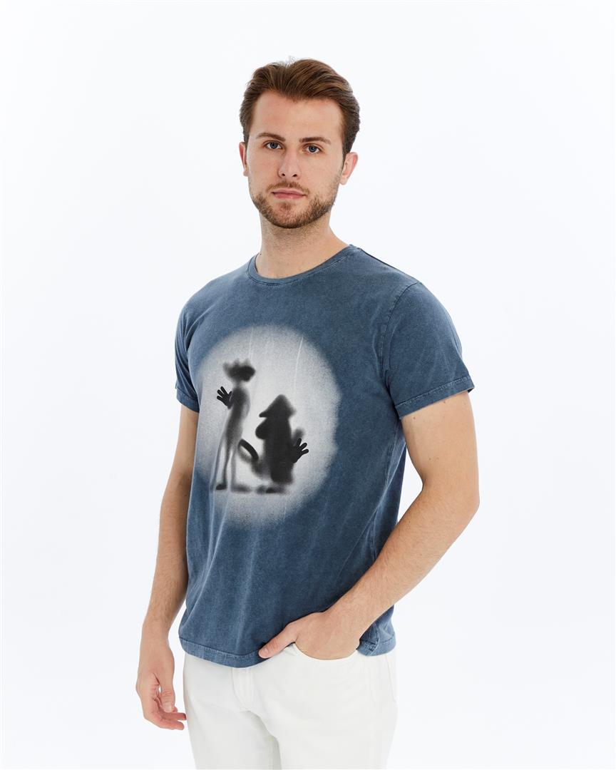 Stone Washed Effect REFLECTION PATNTHER   Printed Cotton  T-shirt