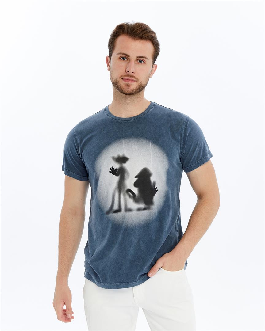 Stone Washed Effect REFLECTION PATNTHER   Printed Cotton  T-shirt