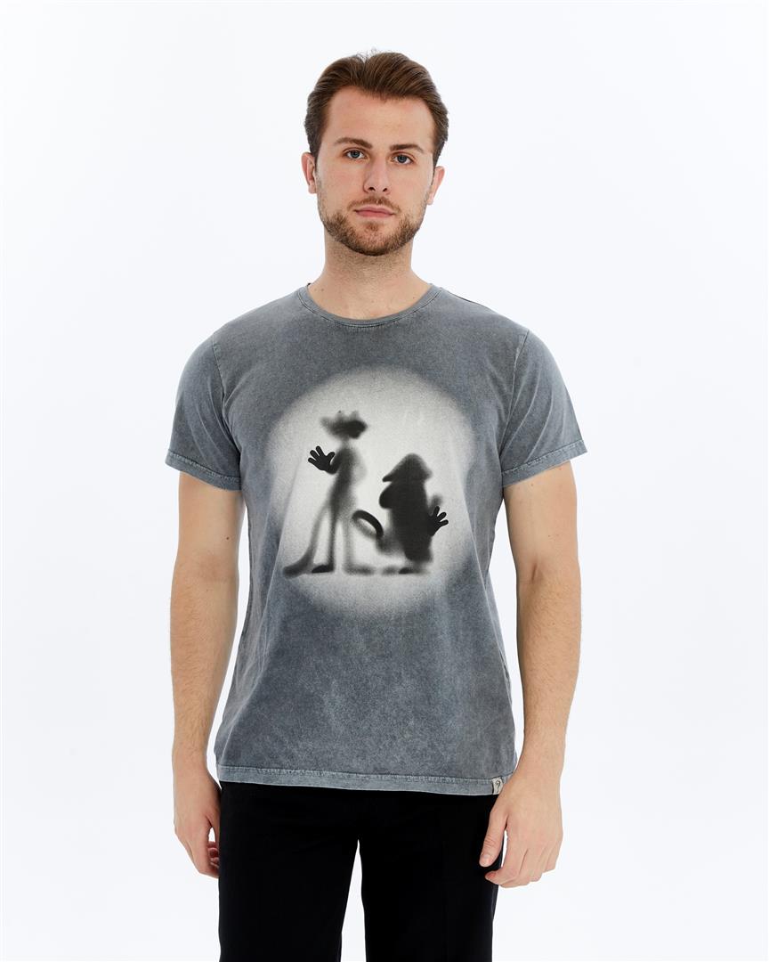 Stone Washed Effect REFLECTION PATNTHER   Printed Cotton  T-shirt