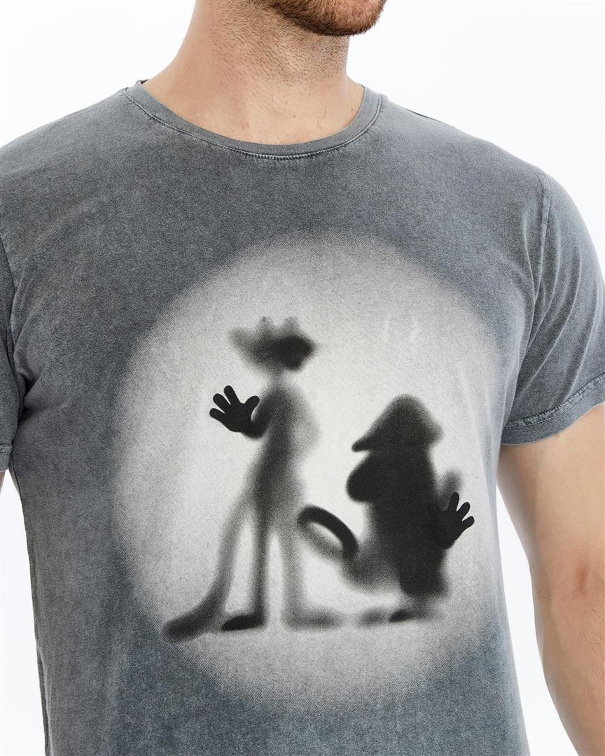 Stone Washed Effect REFLECTION PATNTHER   Printed Cotton  T-shirt