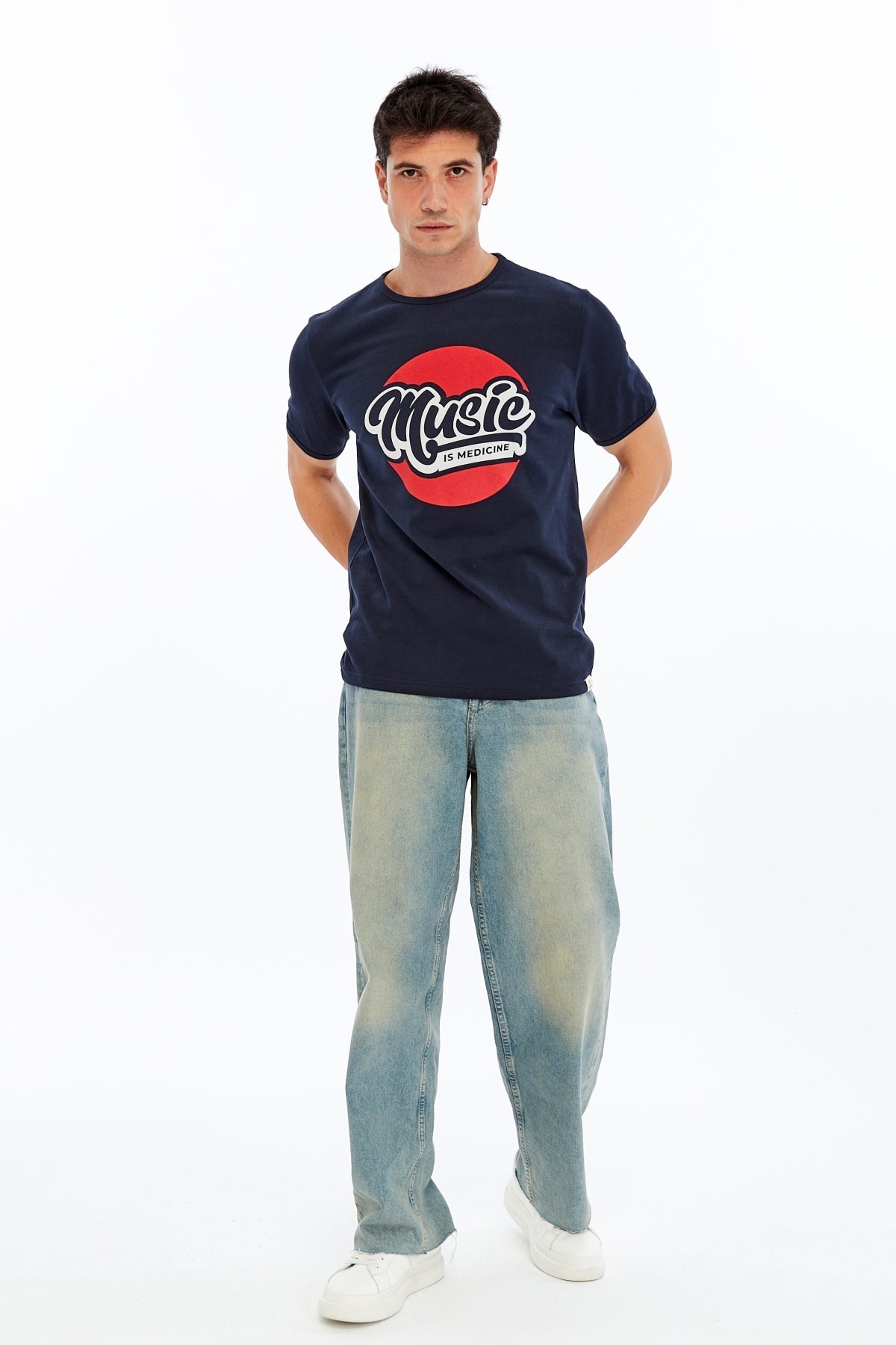 MUSIC IS MEDICINE  Printed Cotton T-shirt