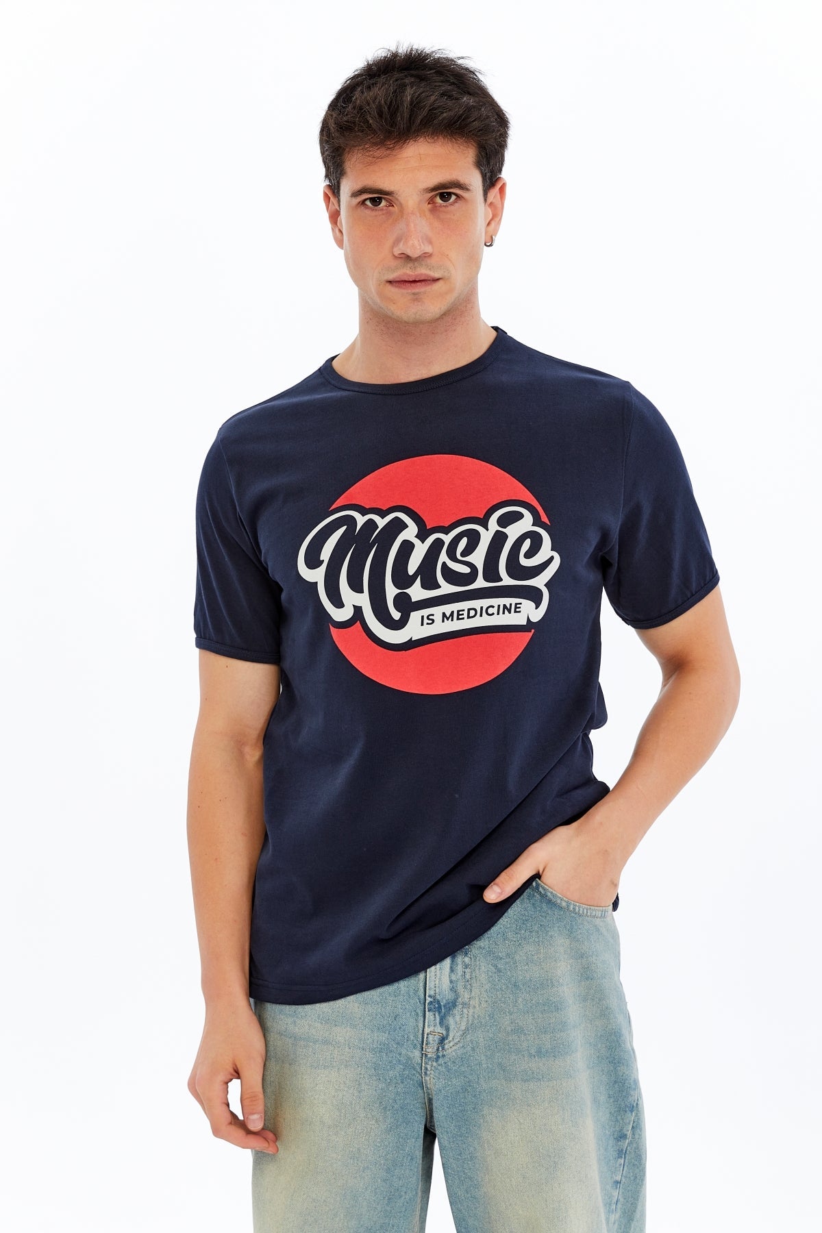 MUSIC IS MEDICINE  Printed Cotton T-shirt