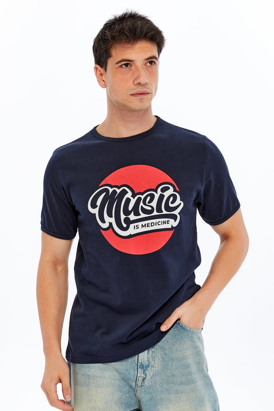 MUSIC IS MEDICINE  Printed Cotton T-shirt