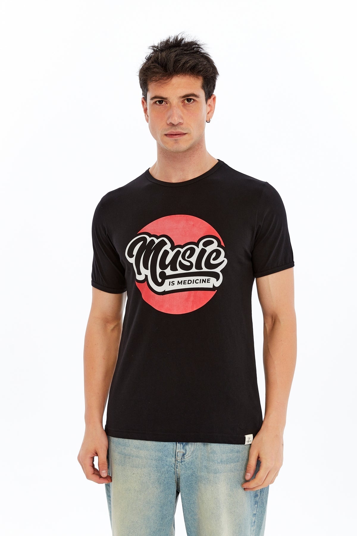 MUSIC IS MEDICINE  Printed Cotton T-shirt