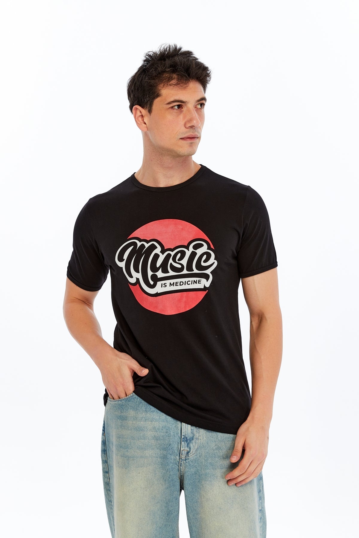 MUSIC IS MEDICINE  Printed Cotton T-shirt