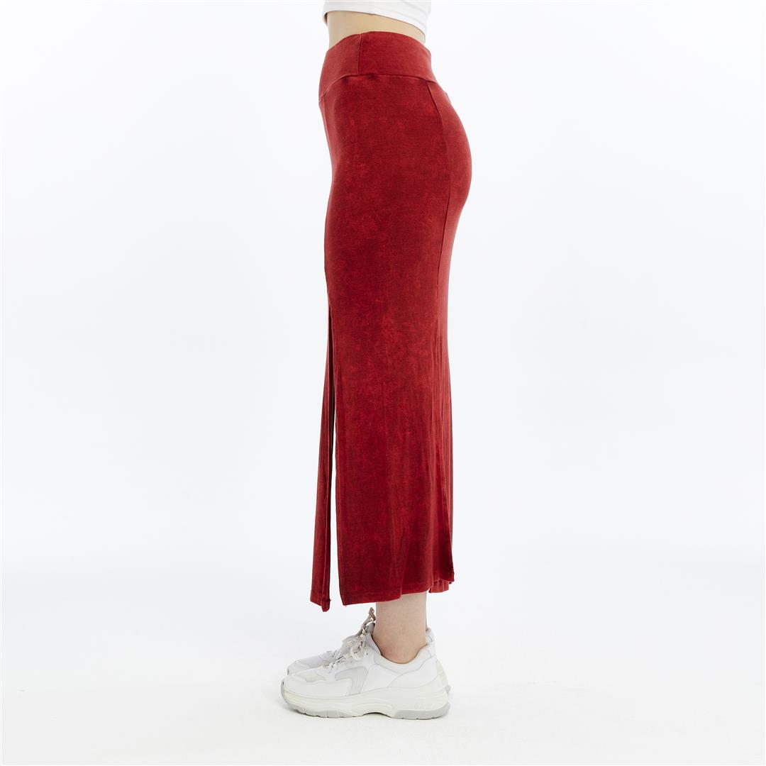 Stone Washed Cotton Plain Split  Maxi Skirt
