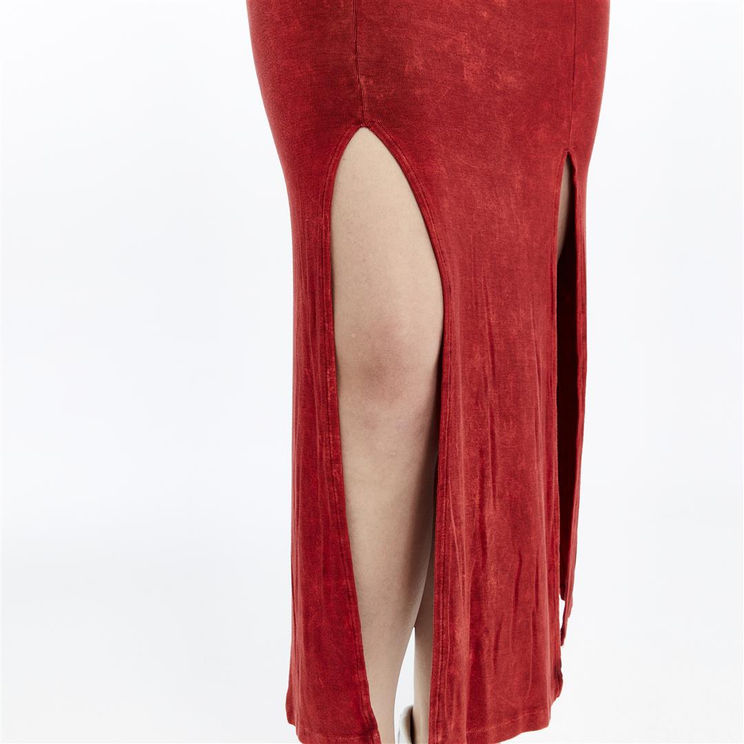 Stone Washed Cotton Plain Split  Maxi Skirt