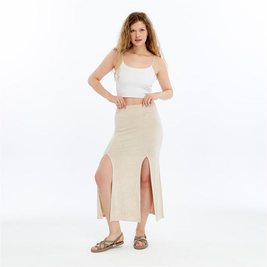 Stone Washed Cotton Plain Split  Maxi Skirt