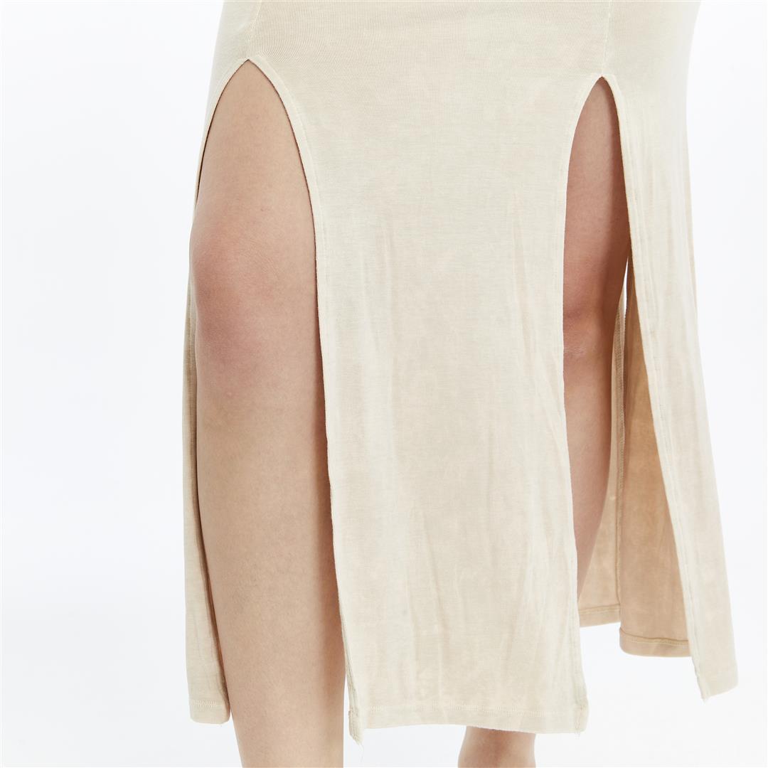 Stone Washed Cotton Plain Split  Maxi Skirt