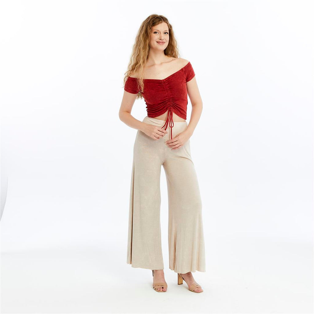 High Waist Flare Leg Soft Cotton Trouser