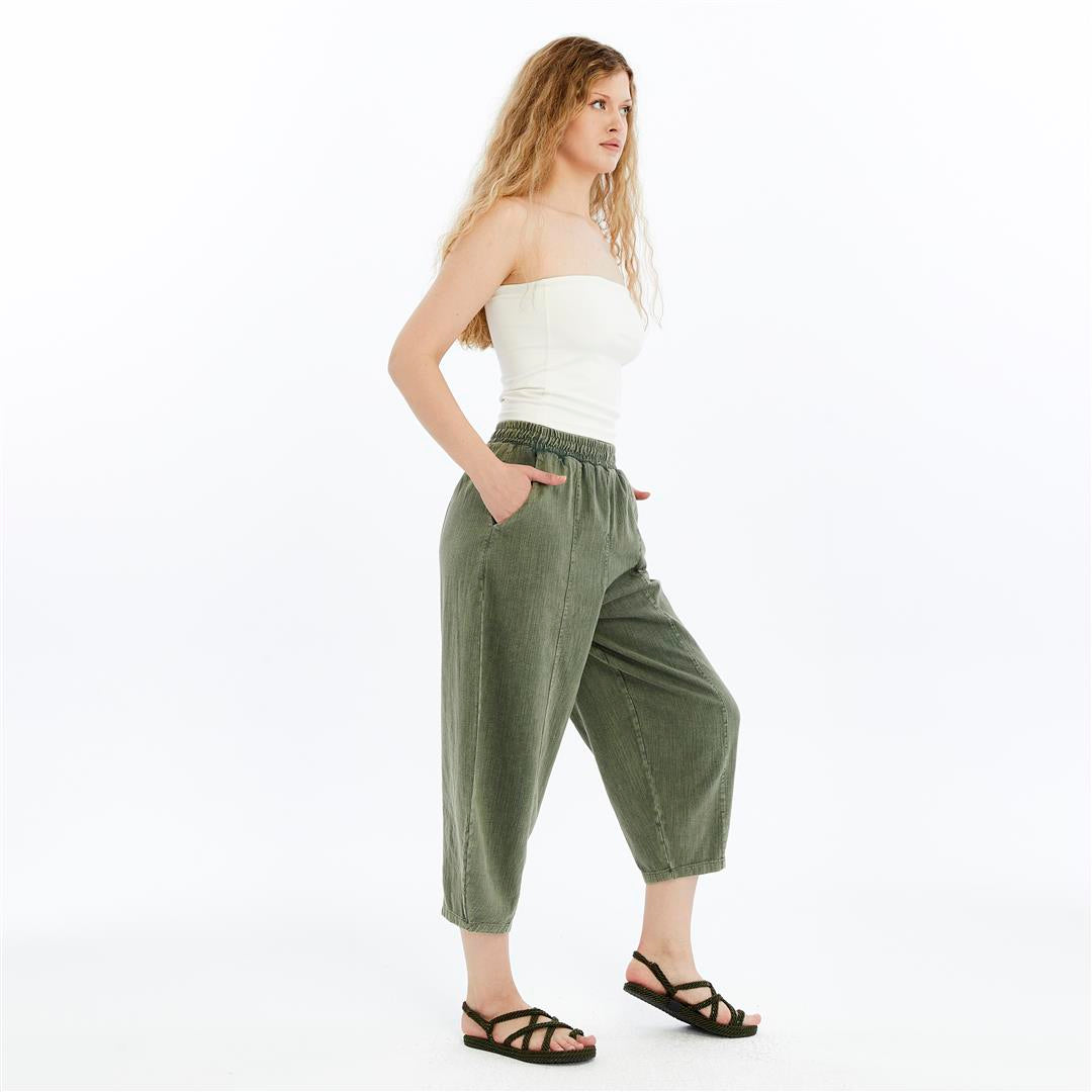Plain Cropped  Cotton Women Pants