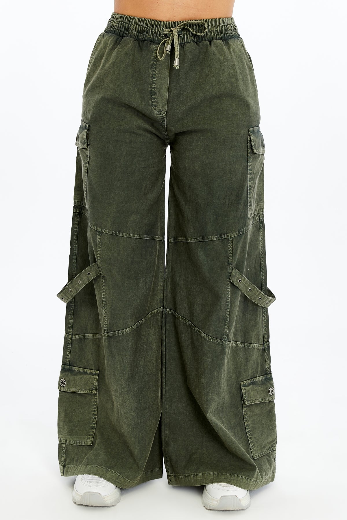 High Waist Flare Legs   Women Stone Washed Cotton Trouser