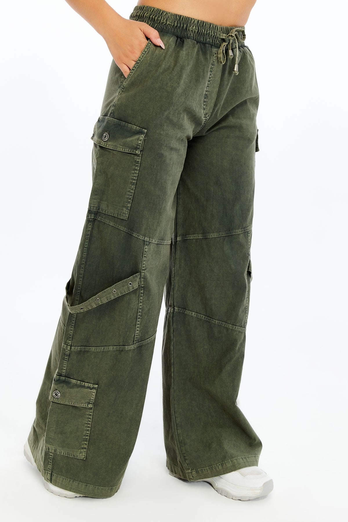 High Waist Flare Legs   Women Stone Washed Cotton Trouser